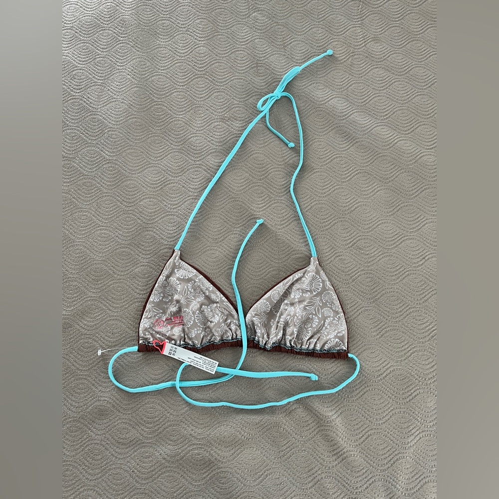 🆕 Free People Michelle Brown and Blue Women's Bikini top size X large - Picture 7 of 11